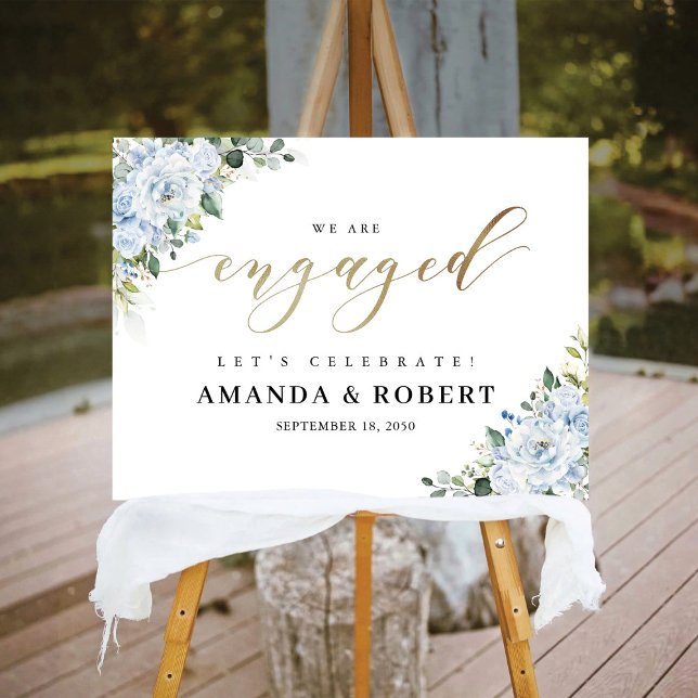 Romantic Light Blue Floral Engagement Party Foam Board (Creator Uploaded)