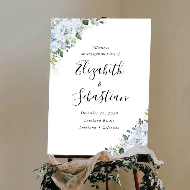 Romantic Light Blue Floral Engagement Party Foam Board (Creator Uploaded)