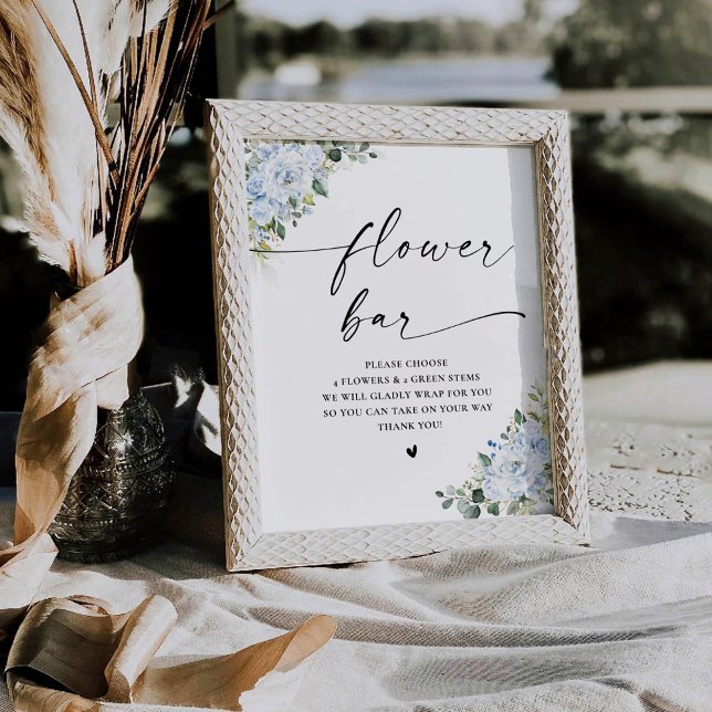 Romantic Light Blue Floral Flower Bar Sign (Creator Uploaded)