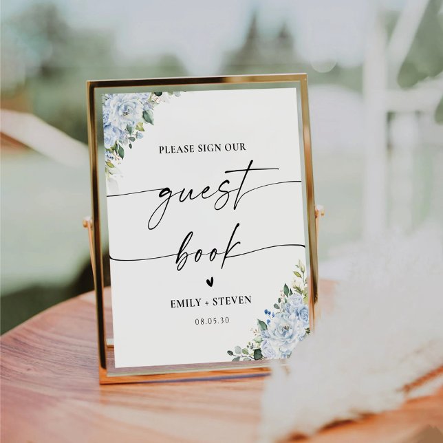 Romantic Light Blue Floral Guest Book Sign (Creator Uploaded)