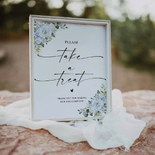 Romantic Light Blue Floral Take A Treat sign
