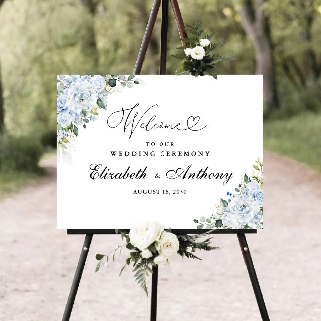 Romantic Light Blue Floral Wedding Ceremony  Foam Board (Creator Uploaded)