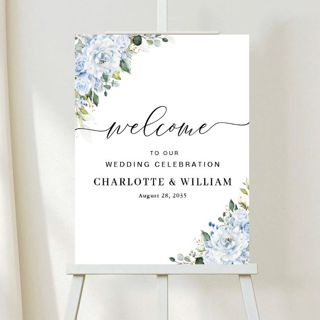 Romantic Light Blue Floral Wedding Ceremony Poster (Creator Uploaded)