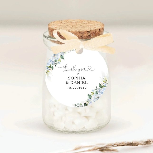  Romantic Light Blue Floral Wedding  Classic Round Sticker (Creator Uploaded)