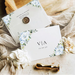 Romantic Light Blue Floral Wedding Invitation Envelope