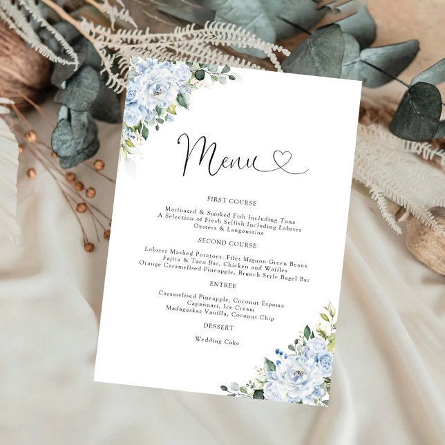 Romantic Light Blue Floral Wedding Menu (Creator Uploaded)