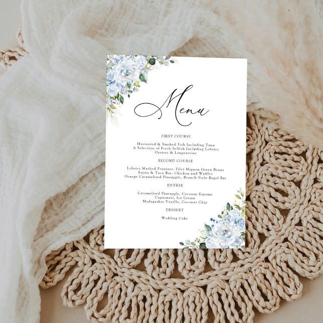 Romantic Light Blue Floral Wedding Menu (Creator Uploaded)