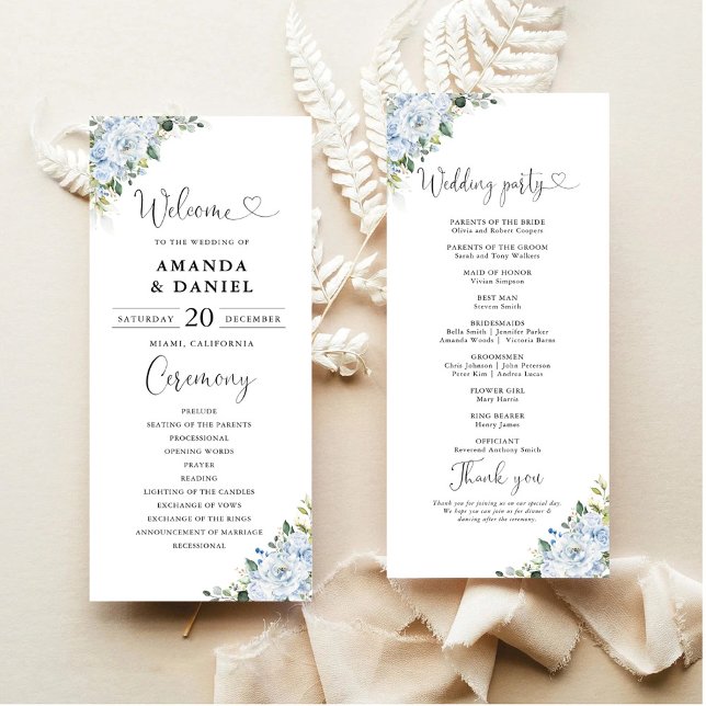 Romantic Light Blue Floral Wedding Program (Creator Uploaded)