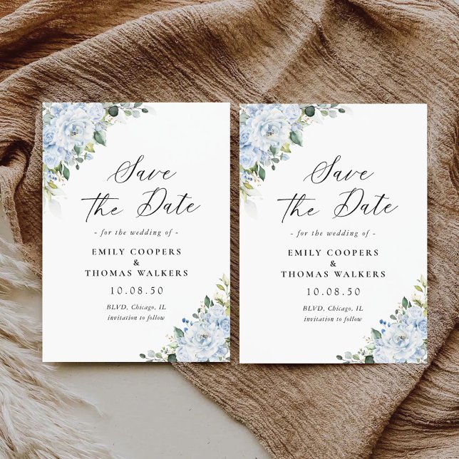 Romantic Light Blue Floral Wedding Save The Date (Creator Uploaded)