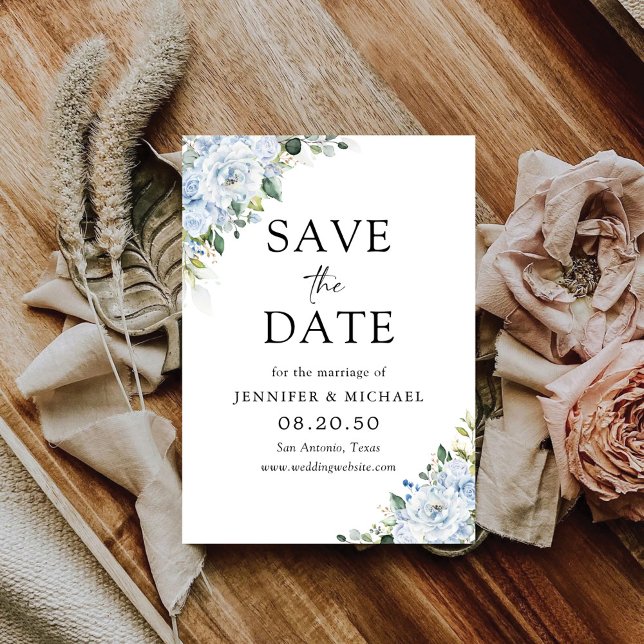 Romantic Light Blue Floral Wedding Save The Date (Creator Uploaded)