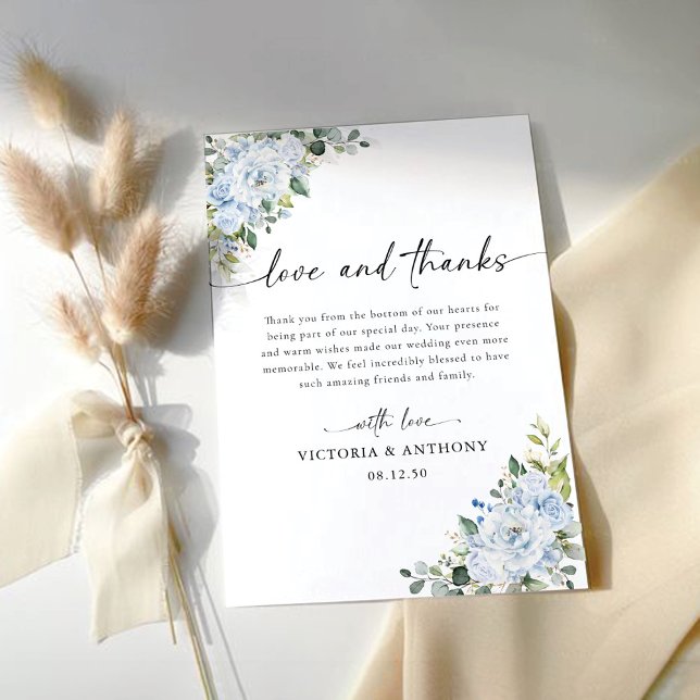 Romantic Light Blue Floral Wedding Thank You Card (Creator Uploaded)
