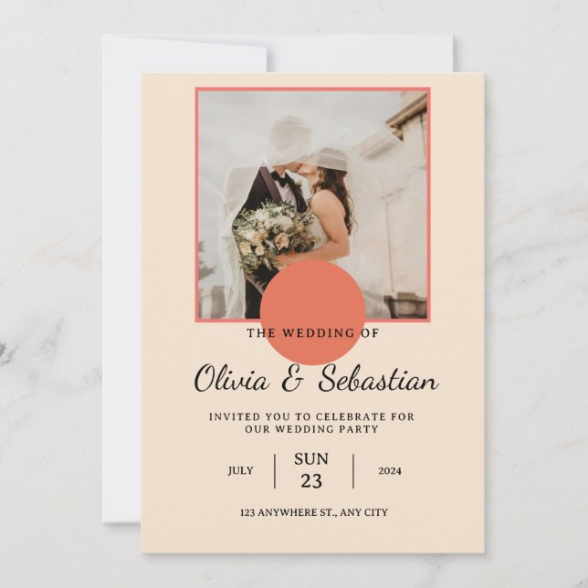 Romantic Light Grayish Orange Photo Wedding Invita Invitation (Front)