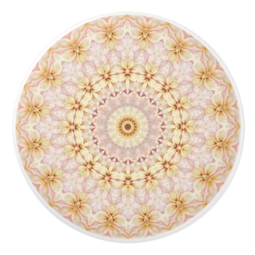 Romantic Light Pink and Yellow Floral  Mandala Ceramic Knob