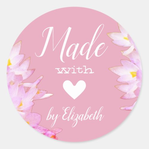 Romantic Light Pink Rose Made with Love Heart Cute Classic Round Sticker