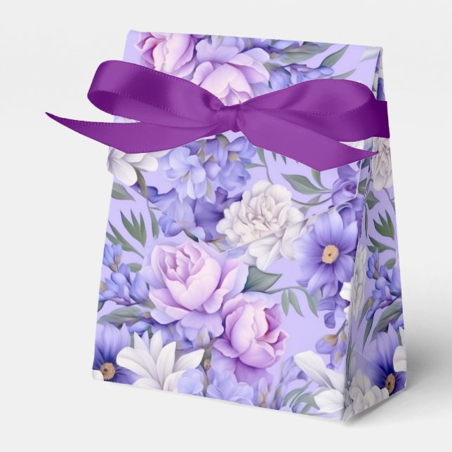 Romantic light purple flowers favor boxes (Front Side)