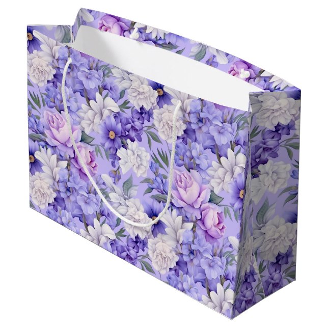 Romantic light purple flowers large gift bag (Back Angled)