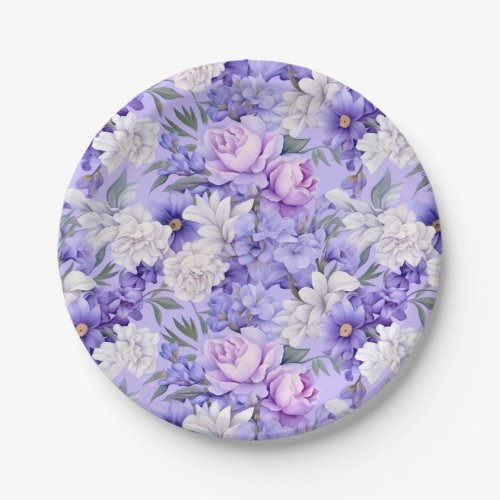 Romantic light purple flowers paper plates