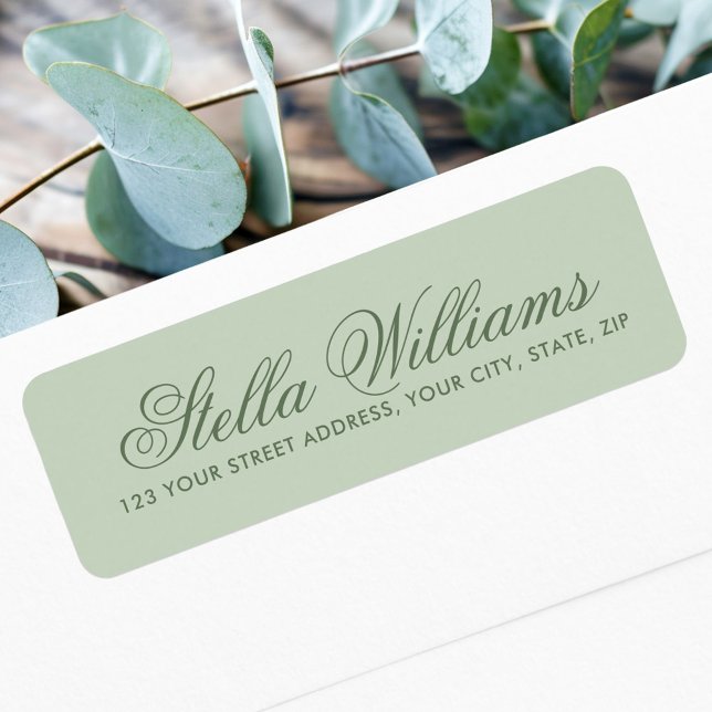 Romantic light sage green calligraphy script label (Romantic light sage green calligraphy script label)