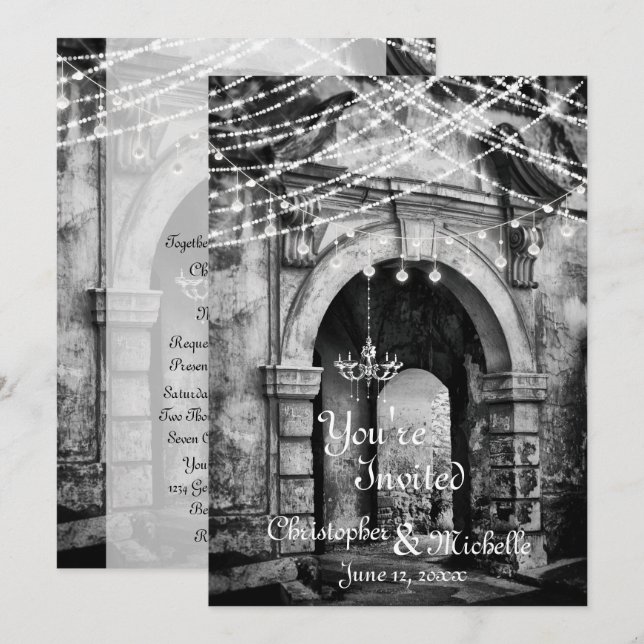 Romantic Lights Gothic Archway Wedding Invitation (Front/Back)