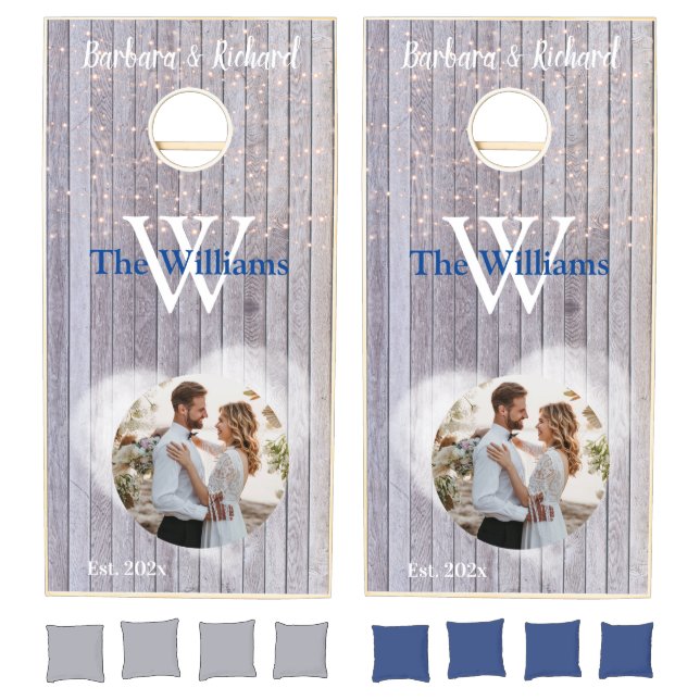 Romantic Lights Photo Personalized Wedding Cornhole Set (Set)