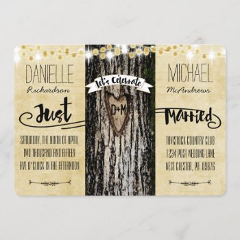 Romantic Lights & Rustic Tree Post Wedding Invite by PetitePaperie at Zazzle