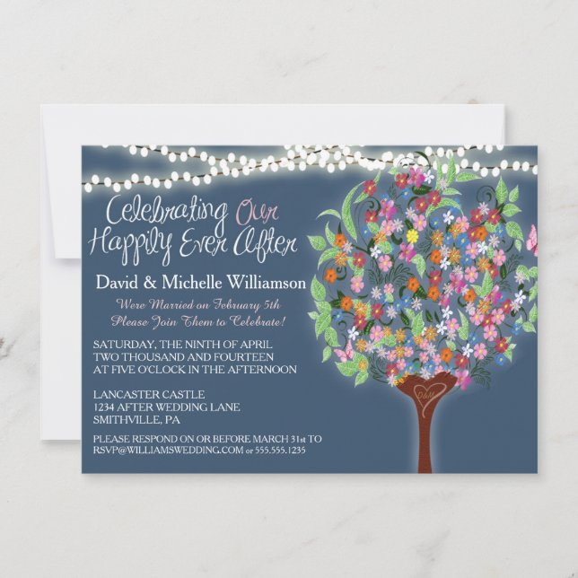 Romantic Lights Whimsical Tree Post Wedding Invite (Front)