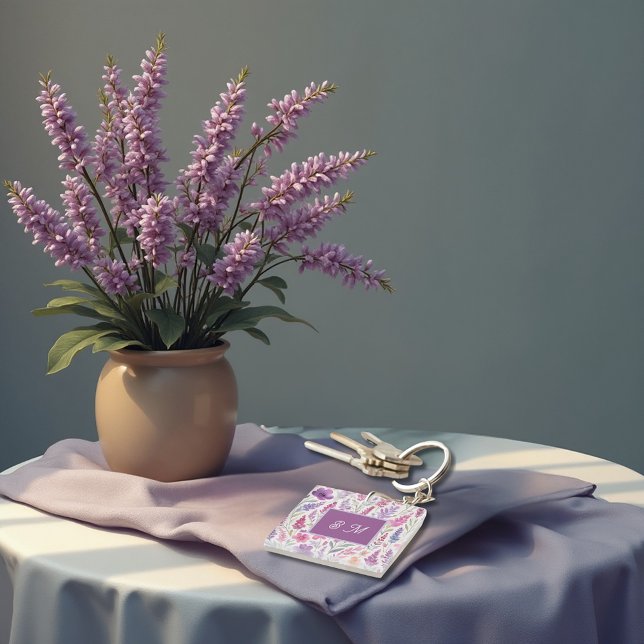 Romantic lila pink Pastel Botanical Spring Meadow Keychain (Creator Uploaded)