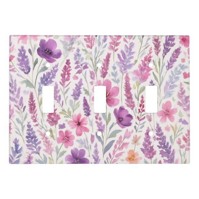Romantic lila pink Pastel Botanical Spring Meadow Light Switch Cover (Front)