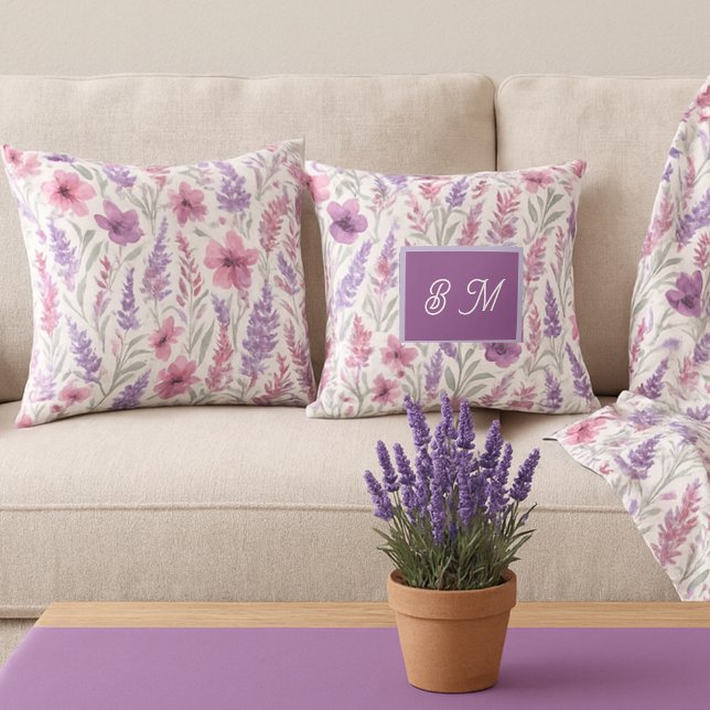 Romantic lila pink Pastel Botanical Spring Meadow Throw Pillow (Creator Uploaded)