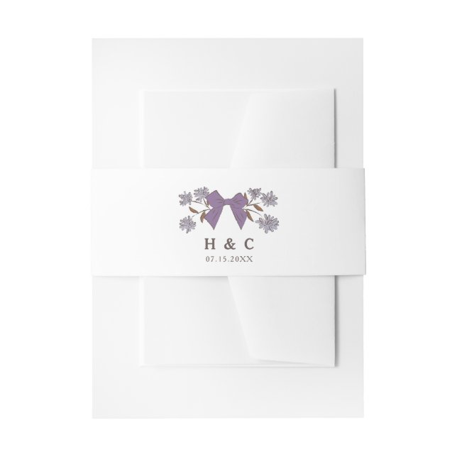 Romantic Lilac Bow Floral Wedding  Invitation Belly Band (Front Example)
