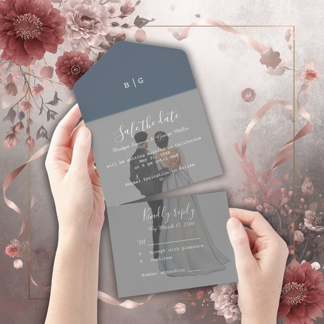 romantic lilac couple photo wedding safe the date all in one invitation (Creator Uploaded)