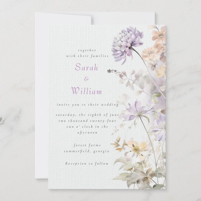 Romantic lilac floral Wedding Invitation (Front)