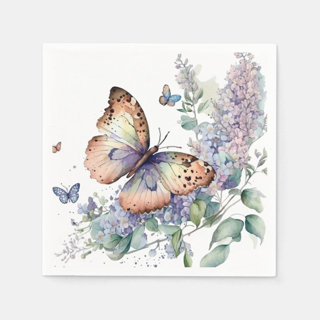 Romantic lilac flowers and butterfly  napkins (Front)