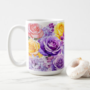 Romantic Lilac Flowers & Roses Coffee Mug