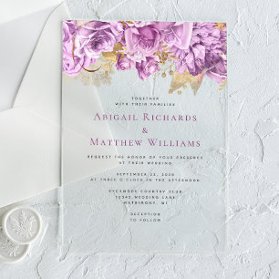 Romantic Lilac Gold Floral Wedding Acrylic Invitations
