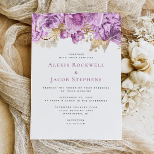 Romantic Lilac Gold Floral Wedding Invitation