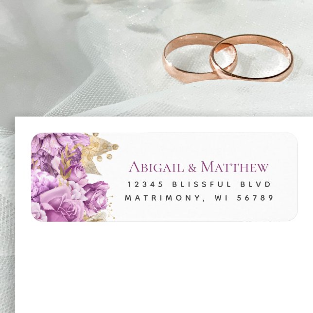 Romantic Lilac Gold Floral Wedding Return Address Label (Creator Uploaded)