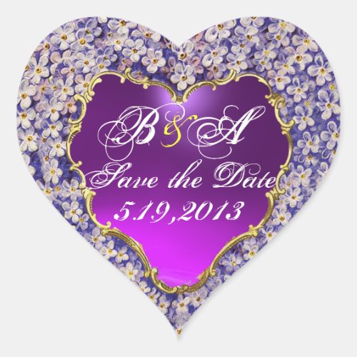 ROMANTIC LILAC HEART MONOGRAM Save the Date Heart Sticker