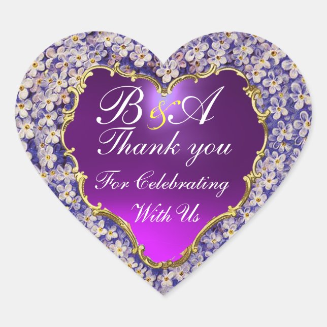 ROMANTIC LILAC HEART MONOGRAM Thank you Heart Sticker (Front)