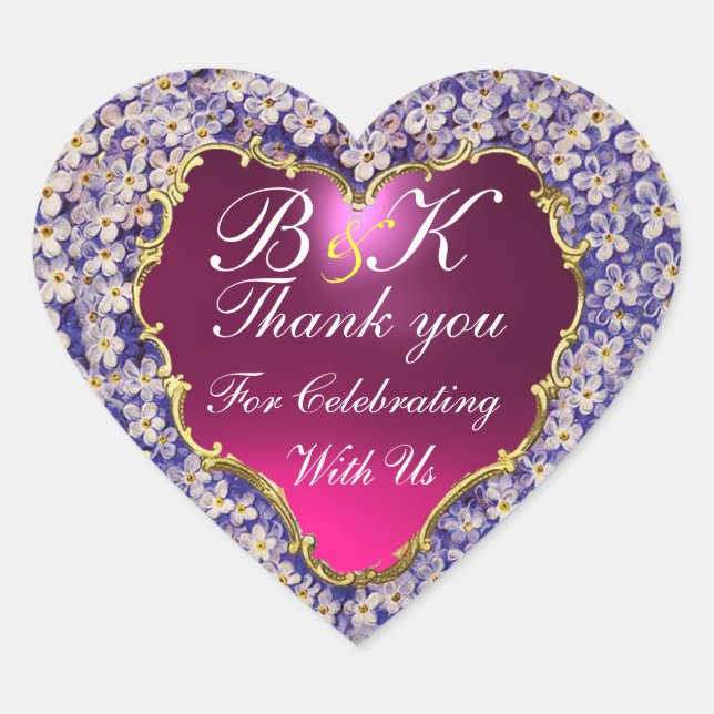 ROMANTIC LILAC HEART MONOGRAM Thank you Sticker (Front)