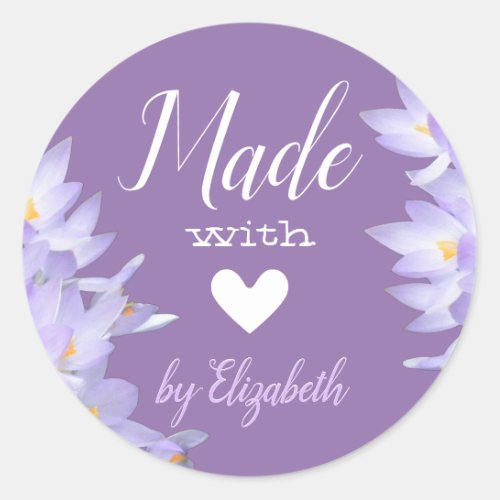 Romantic Lilac Lavender Purple Made with Love Cute Classic Round Sticker