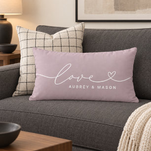 Romantic Lilac Love Heart Script Couple Names Lumbar Pillow