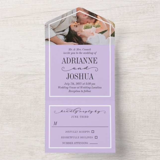 Romantic Lilac Photo Wedding All In One Invitation (Inside)