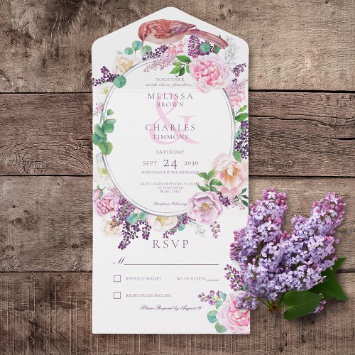 Romantic Lilac  Pink Floral Oval Frame No Dinner All In One Invitation