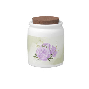 romantic lilac purple flowers greenery wedding candy jar