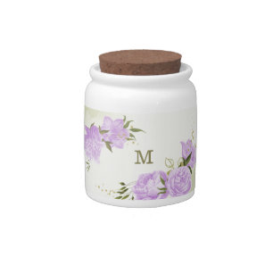 romantic lilac purple flowers greenery wedding candy jar