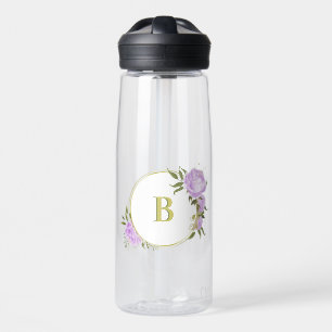 romantic lilac purple flowers greenery wedding water bottle