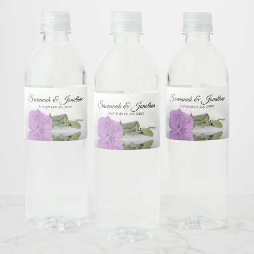 Romantic Lilac Purple Rose Elegant Wedding Water Bottle Label