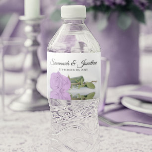 Romantic Lilac Purple Rose Elegant Wedding Water Bottle Label