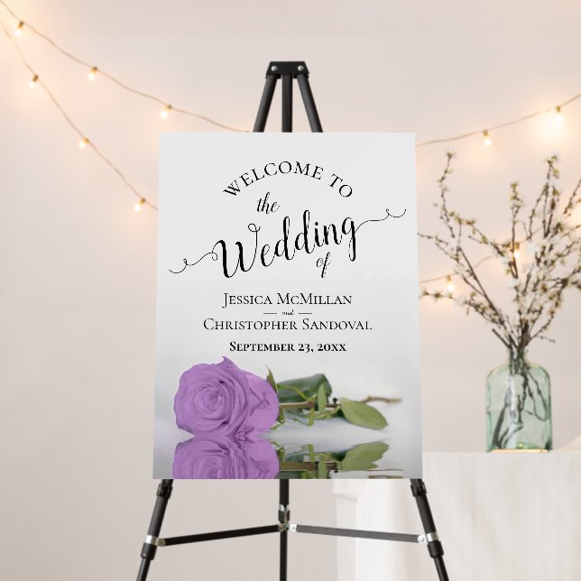 Romantic Lilac Purple Rose Elegant Wedding Welcome Foam Board (In Situ (Stand))